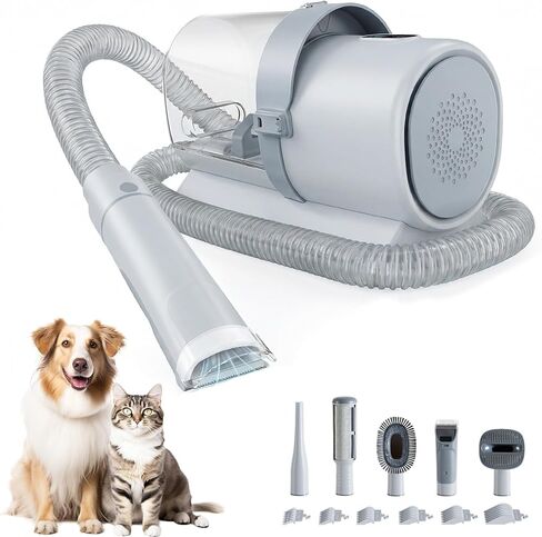 NEWBULIG 5-in-1 Pet Grooming Vacuum Kit, 2.5L Dust Cup, 3 Suction Modes and 5 Groomer Tools, Dog Clippers with Cordless Low Noise for Cats, Dogs Other Animals Hair Trimmer in Saudi Arabia
