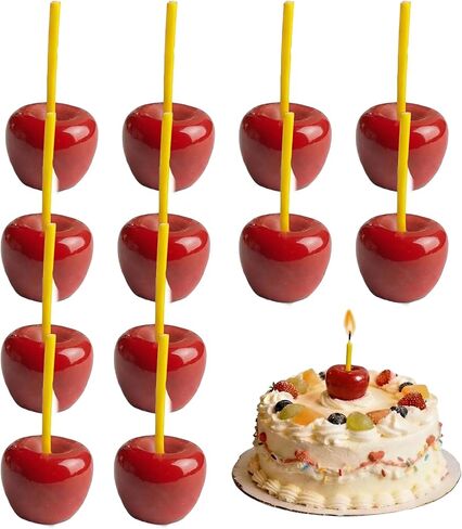 12 Pcs Cherry Birthday Candles Decorations, Handmade Beeswax Cake Candle with Cotton Wicks, Cute Red Fruit-Shaped Candles for Party, Wedding, Cupcakes & Celebrations in Saudi Arabia