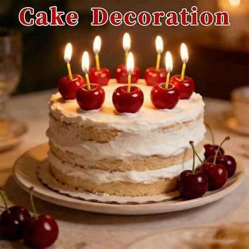 12 Pcs Cherry Birthday Candles Decorations, Handmade Beeswax Cake Candle with Cotton Wicks, Cute Red Fruit-Shaped Candles for Party, Wedding, Cupcakes & Celebrations in Saudi Arabia