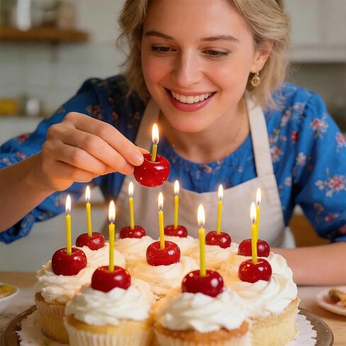 12 Pcs Cherry Birthday Candles Decorations, Handmade Beeswax Cake Candle with Cotton Wicks, Cute Red Fruit-Shaped Candles for Party, Wedding, Cupcakes & Celebrations in Saudi Arabia
