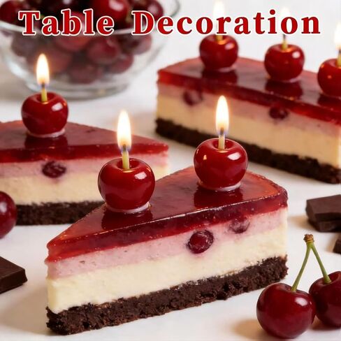 12 Pcs Cherry Birthday Candles Decorations, Handmade Beeswax Cake Candle with Cotton Wicks, Cute Red Fruit-Shaped Candles for Party, Wedding, Cupcakes & Celebrations in Saudi Arabia
