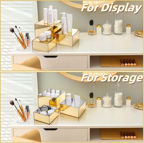 Hacaroa 3 Pack Acrylic Risers Display Stands, Gold Buffet Riser Perfume Organizer, Mirror Food Risers Cube Boxes for Catering, Dessert, Cupcake, Jewelry, Figures, Hollow Bottom, 3 Sizes in Saudi Arabia