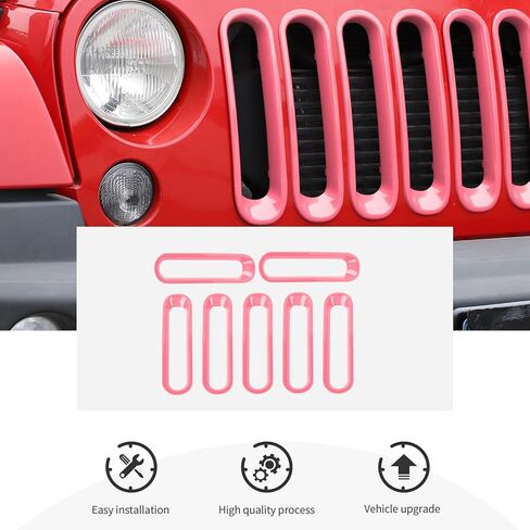CheroCar Grill إدراج شبكة أمامية بدون غطاء شبكي مناسب لـ 2007-2018 Jeep Wrangler JK JKU 2/4 باب مشبك على ملحقات الشبكة، وردي in Kuwait