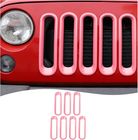 CheroCar Grill Inserts Front Grille Mesh no Mesh Cover Guard Fit for 2007-2018 Jeep Wrangler JK JKU 2/4Door Clip-on Grille Accessories,Pink in Saudi Arabia