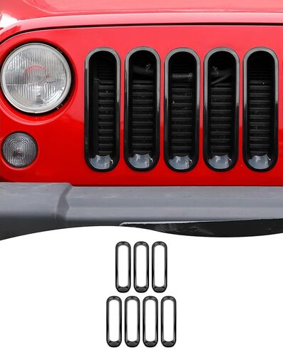 CheroCar Grill إدراج شبكة أمامية بدون غطاء شبكي مناسب لـ 2007-2018 Jeep Wrangler JK JKU 2/4 باب مشبك على ملحقات الشبكة، وردي in Kuwait