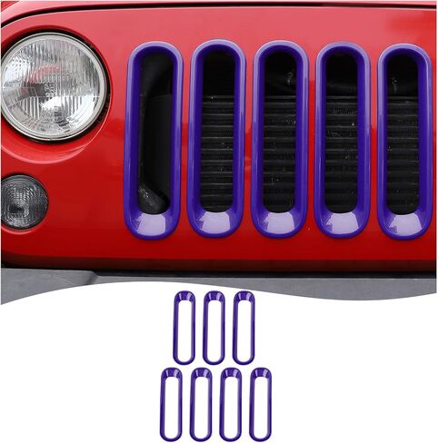 CheroCar Grill إدراج شبكة أمامية بدون غطاء شبكي مناسب لـ 2007-2018 Jeep Wrangler JK JKU 2/4 باب مشبك على ملحقات الشبكة، وردي in Kuwait