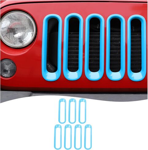 CheroCar Grill إدراج شبكة أمامية بدون غطاء شبكي مناسب لـ 2007-2018 Jeep Wrangler JK JKU 2/4 باب مشبك على ملحقات الشبكة، وردي in Kuwait