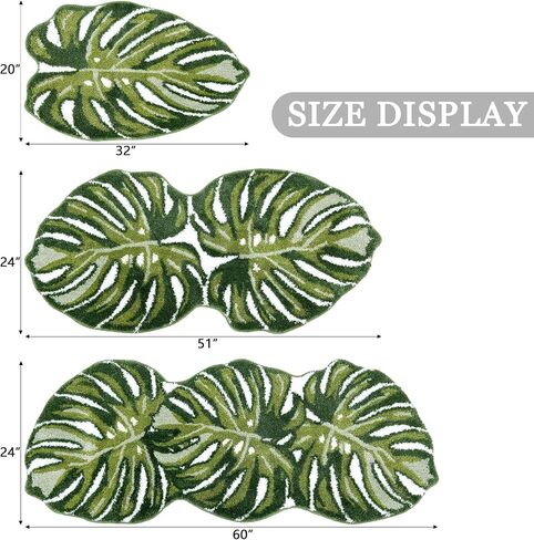 Green Bathroom Runner Rug - Leaf Long Bath Mat Tropical Monstera Bath Rugs Non Slip Washable Bathrug for Bathroom Floor, Cute Restroom Rug, Plant Absorbent Bathmat Botanical Home Decor 24" x 60" in Kuwait
