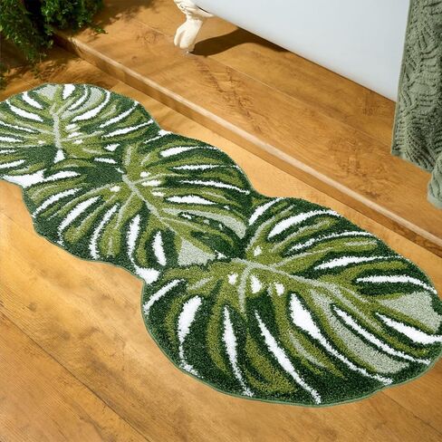 Green Bathroom Runner Rug - Leaf Long Bath Mat Tropical Monstera Bath Rugs Non Slip Washable Bathrug for Bathroom Floor, Cute Restroom Rug, Plant Absorbent Bathmat Botanical Home Decor 24" x 60" in Kuwait