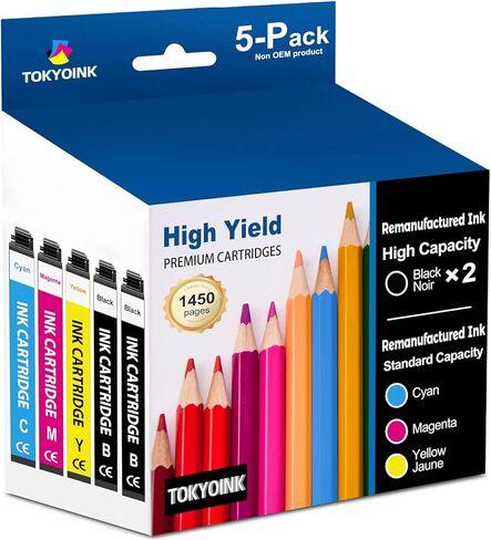 TOKYOINK 222XL خراطيش الحبر مجموعة التحرير والسرد استبدال المعاد تصنيعها لخرطوشة الحبر Epson 222 222XL 222 XL تعمل لطابعة WF-2960، XP-5200 (2 أسود، سماوي، أرجواني، أصفر 5 عبوات) in Kuwait