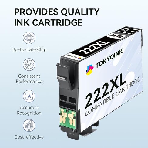 TOKYOINK 222XL خراطيش الحبر مجموعة التحرير والسرد استبدال المعاد تصنيعها لخرطوشة الحبر Epson 222 222XL 222 XL تعمل لطابعة WF-2960، XP-5200 (2 أسود، سماوي، أرجواني، أصفر 5 عبوات) in Kuwait