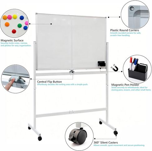 Large White Board 32x48 Inches - Mobile Rolling White Board on Wheels, Dry Erase Display for Home, Office, School in Kuwait