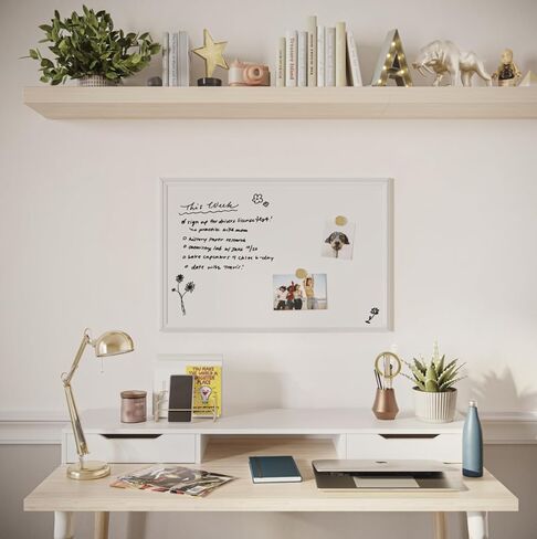 U Brands Farmhouse Board, Magnetic Dry Erase White Board, 30" x 20", Wall Mounted with White Wood Frame, Includes 2 Magnets, Home, Office, Classroom Dry Erase Board (2071U00-01) in Saudi Arabia