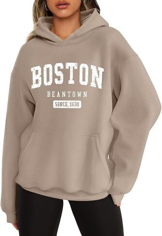 بلوفر نسائي كبير الحجم من ORANDESIGNE بغطاء للرأس مطبوع عليه حروف من الصوف وأكمام طويلة مع جيب 2024 in Kuwait