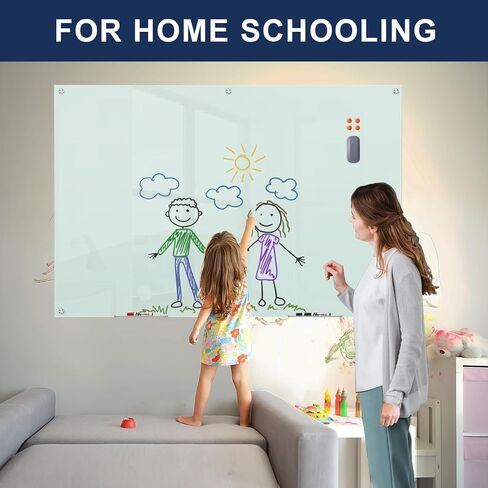 لوح مسح جاف زجاجي من TSJ OFFICE - 72 × 48 بوصة (6 × 4 بوصات) سبورة بيضاء مغناطيسية زجاجية مثبتة على الحائط، لوحة بيضاء كبيرة جدًا بدون إطار للمكتب والمنزل والمدرسة in Kuwait