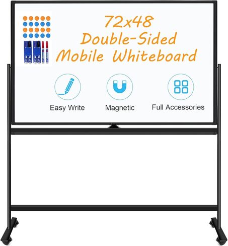 Large Magnetic Dry Erase Board with Stand, Double Sided 60" x 48" Rolling Whiteboard on Wheels Portable Mobile Standing White Board for Office, School, Home in Kuwait