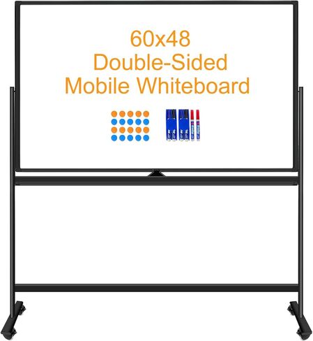 Large Magnetic Dry Erase Board with Stand, Double Sided 60" x 48" Rolling Whiteboard on Wheels Portable Mobile Standing White Board for Office, School, Home in Saudi Arabia