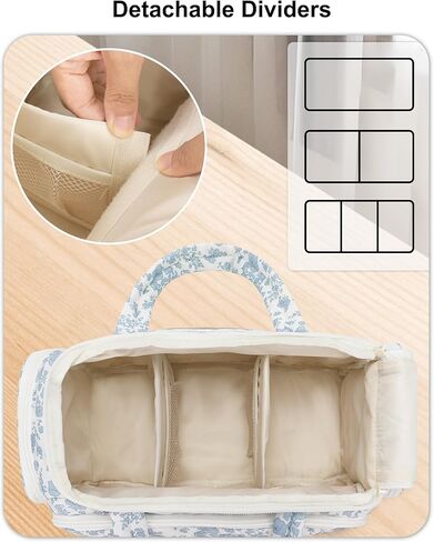 Travel Makeup Bag, Lightweight Wide-open Toiletries Bag for Women, Large Cosmetic Organizer Bag with Makeup Brushes Compartment for Travel-Sized Essentials for Trip, Camping - Blue Flower in Saudi Arabia
