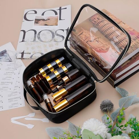 26 Pack TSA Approved Glass Travel Skincare Containers, 2/1.7/1.35/0.7/0.5/0.3oz Refillable Traveling Size Containers with Pump, Jars & Essential Oil Bottle, Leak-Proof for Creams & Liquids in Saudi Arabia