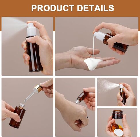 26 Pack TSA Approved Glass Travel Skincare Containers, 2/1.7/1.35/0.7/0.5/0.3oz Refillable Traveling Size Containers with Pump, Jars & Essential Oil Bottle, Leak-Proof for Creams & Liquids in Saudi Arabia