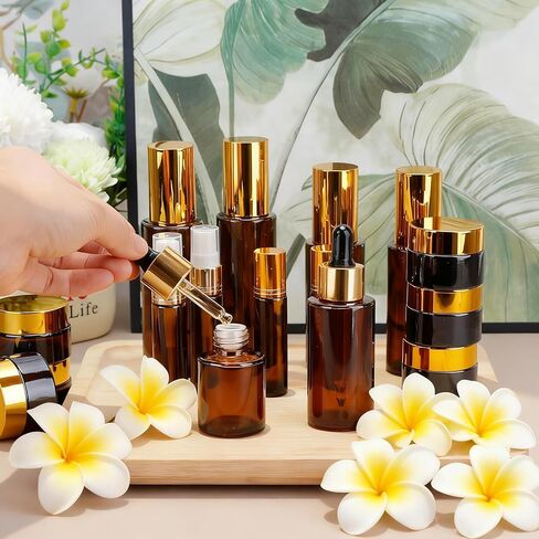 26 Pack TSA Approved Glass Travel Skincare Containers, 2/1.7/1.35/0.7/0.5/0.3oz Refillable Traveling Size Containers with Pump, Jars & Essential Oil Bottle, Leak-Proof for Creams & Liquids in Saudi Arabia