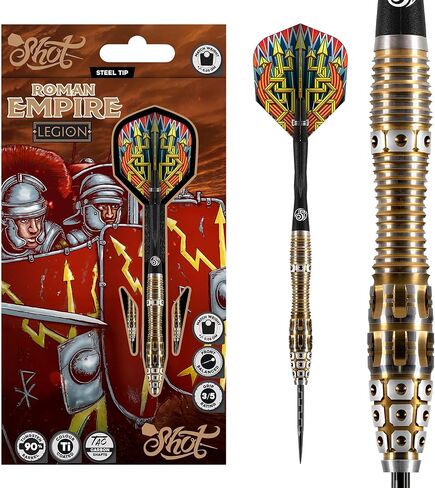 Shot Darts Steel Tip, Roman Empire Legion (23g/ 24g/ 25g) 90% Tungsten Barrels, Front Balanced with Secure Grip, Professional Dart Set and Flights Made in New Zealand, Metal Tip Bar Darts in Kuwait