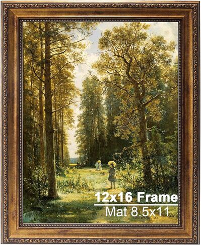 إطار صورة ذهبي عتيق مقاس 12 × 16، إطارات فيكتورية مزخرفة لجدار المعرض أو سطح الطاولة مع زجاج حقيقي، عرض فني مقاس 8.5 × 11 مع حصيرة أو 12 × 16 بدون حصيرة للديكور العتيق in Kuwait