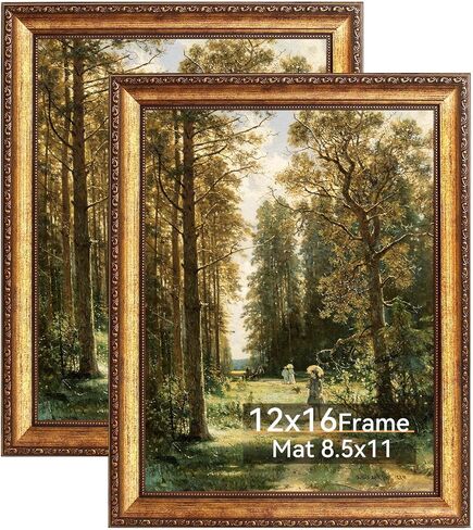 إطار صورة ذهبي عتيق مقاس 12 × 16، إطارات فيكتورية مزخرفة لجدار المعرض أو سطح الطاولة مع زجاج حقيقي، عرض فني مقاس 8.5 × 11 مع حصيرة أو 12 × 16 بدون حصيرة للديكور العتيق in Kuwait