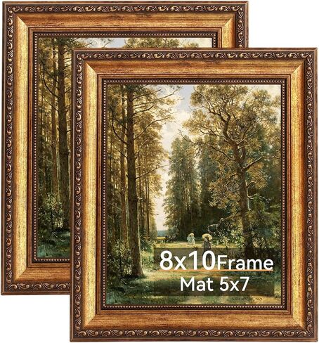 إطار صورة ذهبي عتيق مقاس 12 × 16، إطارات فيكتورية مزخرفة لجدار المعرض أو سطح الطاولة مع زجاج حقيقي، عرض فني مقاس 8.5 × 11 مع حصيرة أو 12 × 16 بدون حصيرة للديكور العتيق in Kuwait