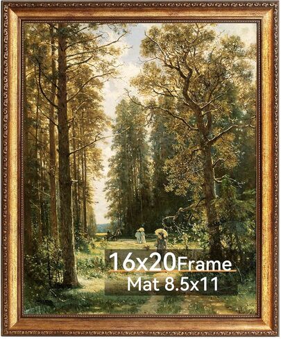 إطار صورة ذهبي عتيق مقاس 12 × 16، إطارات فيكتورية مزخرفة لجدار المعرض أو سطح الطاولة مع زجاج حقيقي، عرض فني مقاس 8.5 × 11 مع حصيرة أو 12 × 16 بدون حصيرة للديكور العتيق in Kuwait