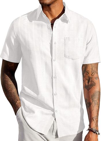 COOFANDY Men's Casual Button Down Shirts Short Sleeve Textured Shirt Summer Beach Shirts with Pocket in Saudi Arabia
