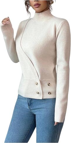 MakeMeChic Women's Business Office Fall Sweaters Mock Neck Long Sleeve Wrap Knitted Pullover Tops in Saudi Arabia
