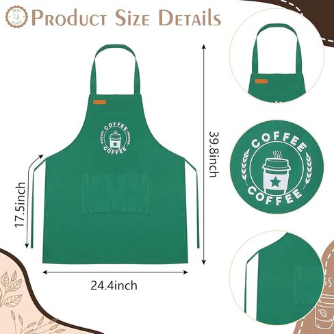 مجموعة أزياء الهالوين لباريستا القهوة للبالغين تتضمن مريلة خضراء وقبعة بنية للرجال والنساء لحفلات الهالوين الفاخرة in Kuwait