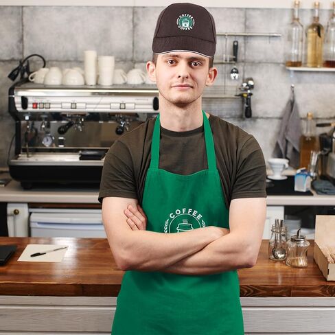 مجموعة أزياء الهالوين لباريستا القهوة للبالغين تتضمن مريلة خضراء وقبعة بنية للرجال والنساء لحفلات الهالوين الفاخرة in Kuwait