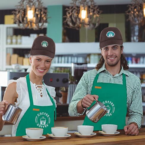 مجموعة أزياء الهالوين لباريستا القهوة للبالغين تتضمن مريلة خضراء وقبعة بنية للرجال والنساء لحفلات الهالوين الفاخرة in Kuwait
