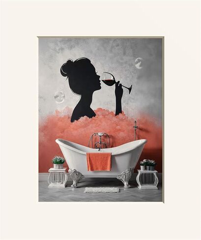 Coral Sunflowers in Tub Wall Art Print – Bathroom Modern Floral Art, 8x10 Print Matted to 11x14 White Mat (USA Handmade (Sunflowers in Tub) in Saudi Arabia