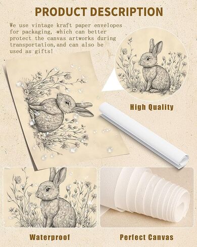 Vintage Easter Bunny Wall Art Decor Animal Sketch Rabbit Drawing Etching Rustic Picture Retro Farmhouse Bunny Drawing, Minimalist Mid Century Country Room Spring Flower Nursery Decor -8" x 10"-UNFRAMED in Saudi Arabia