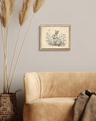 Vintage Easter Bunny Wall Art Decor Animal Sketch Rabbit Drawing Etching Rustic Picture Retro Farmhouse Bunny Drawing, Minimalist Mid Century Country Room Spring Flower Nursery Decor -8" x 10"-UNFRAMED in Saudi Arabia