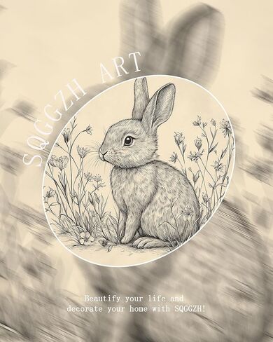 Vintage Easter Bunny Wall Art Decor Animal Sketch Rabbit Drawing Etching Rustic Picture Retro Farmhouse Bunny Drawing, Minimalist Mid Century Country Room Spring Flower Nursery Decor -8" x 10"-UNFRAMED in Saudi Arabia