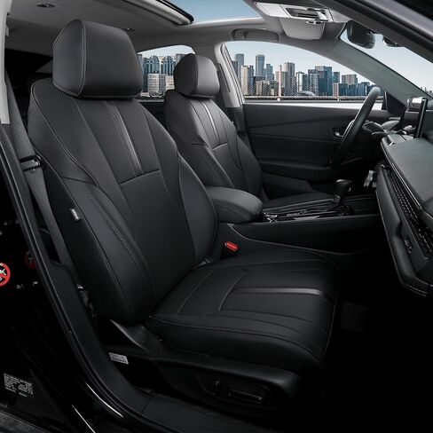 أغطية مقاعد مخصصة لسيارة Honda Accord 2023-2026، تناسب 23-24 EX، 25-26 SE، 23-26 Sport Hybrid/EX-L Hybrid/Sport-L Hybrid/Touring Hybrid، جلد PU، مقاوم للماء، آمن للوسائد الهوائية (أسود نقي) in Kuwait
