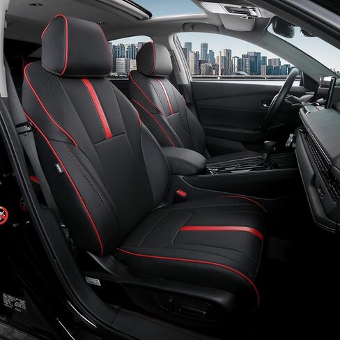 أغطية مقاعد مخصصة لسيارة Honda Accord 2023-2026، تناسب 23-24 EX، 25-26 SE، 23-26 Sport Hybrid/EX-L Hybrid/Sport-L Hybrid/Touring Hybrid، جلد PU، مقاوم للماء، آمن للوسائد الهوائية (أسود نقي) in Saudi Arabia