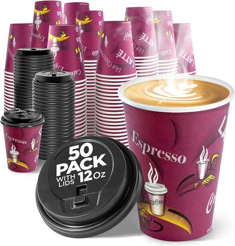 Disposable Coffee Cups with Lids 20 oz (100 Pack) - To Go Paper Coffee Cups for Hot & Cold Beverages, Coffee, Tea, Hot Chocolate, Water, Juice - Eco Friendly Cups in Kuwait