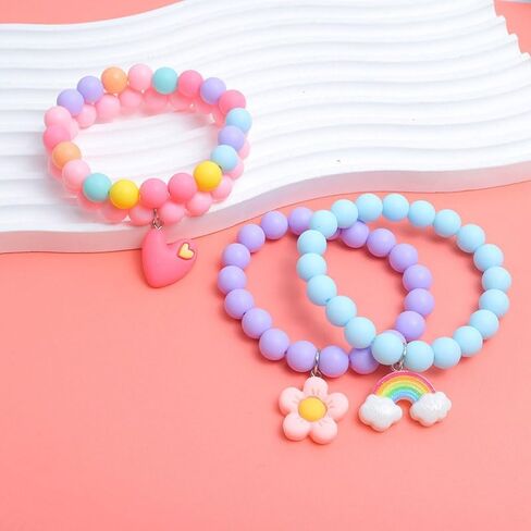 4 Pcs Cartoon Colorful Beaded Bracelets, Cute Pendant Decorative Accessories, Beaded Bracelet with Rainbow Heart and Flower Pendants, Cute Jewelry Gifts for Women in Saudi Arabia