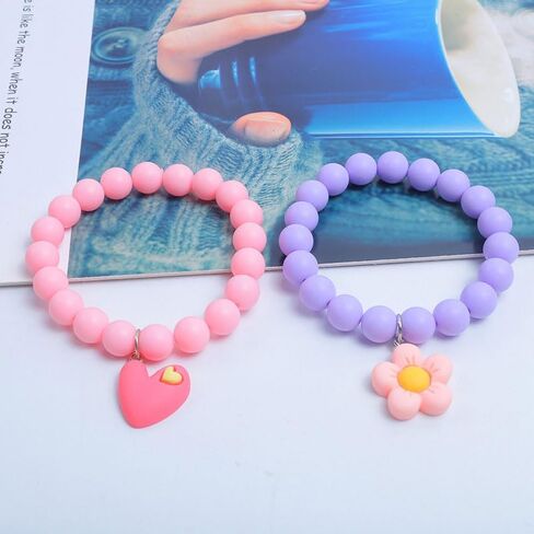 4 Pcs Cartoon Colorful Beaded Bracelets, Cute Pendant Decorative Accessories, Beaded Bracelet with Rainbow Heart and Flower Pendants, Cute Jewelry Gifts for Women in Saudi Arabia
