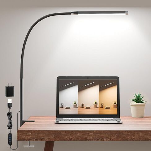 مصباح مشبك للمكتب، مصباح بمشبك LED للعناية بالعين، ذراع مرن بطول 27 بوصة، 3 أوضاع ألوان 10 سطوع، مصباح مهام يعمل بمنفذ USB لقراءة المكتب المنزلي، مكتب الأظافر، الخياطة، مع محول 5 فولت/2 أمبير (أبيض) in Kuwait