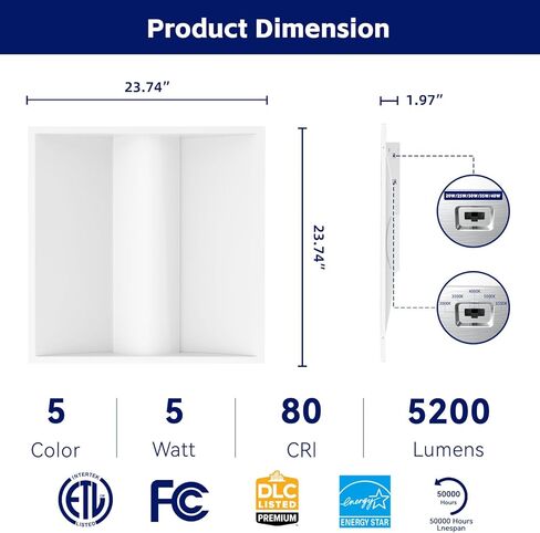 2x2 FT LED Center Basket Troffer Light, 3CCT Color Tunable 3500K/4000K/5000K, Watt Adjustable 30/35/40W, 0-10V Dimmable Drop Ceiling Lights, 120-277V-ETL&DLC Qualified-64Pack in Saudi Arabia