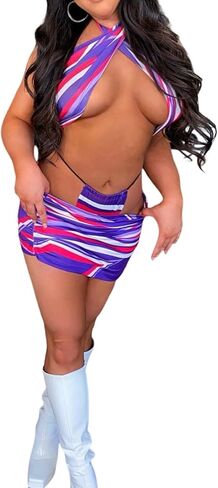 BYDIVA Women Sexy Halter Neck Tops Drawsting Mini Skirts Sets Beachwear Vacation in Saudi Arabia