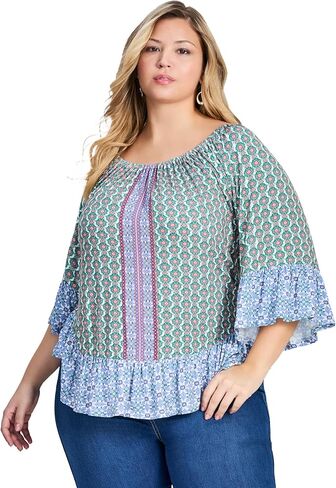 Avenue Women's Plus Size Serenity Ruffle Top in Saudi Arabia