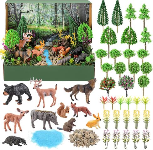 Teyva Daily 48 Pcs Rainforest Diorama Box Kit Habitat Project Box Kit Diorama Supplies Set Include Animal Model Figures Artificial Trees Fake Rocks with Gift for DIY Crafts Birthday Gifts(Rainforest) in Saudi Arabia