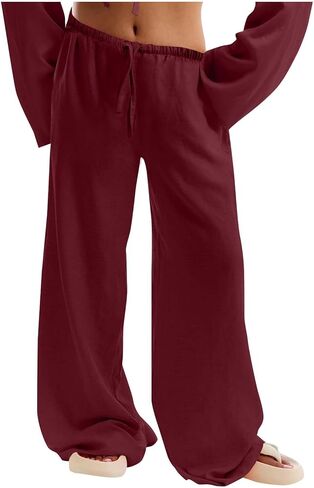 Baggy Linen Pants Women Wide Leg High Waist Pants Cotton Trousers Summer Vacation Outfits Cotton Swimsuit Coverup in Kuwait